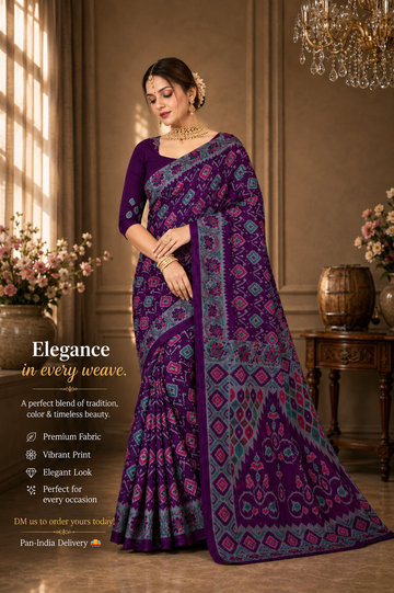 Deep Violet Patola Print Saree