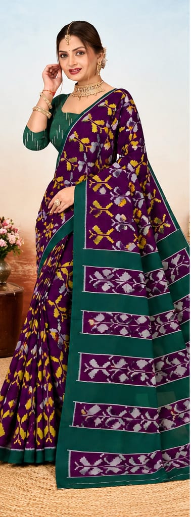 Deep Purple Ikat Print Saree