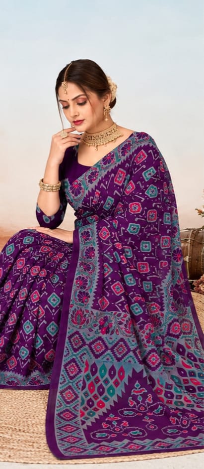 Deep Violet Patola Print Saree