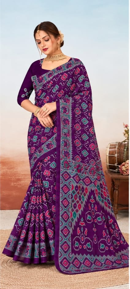 Deep Violet Patola Print Saree